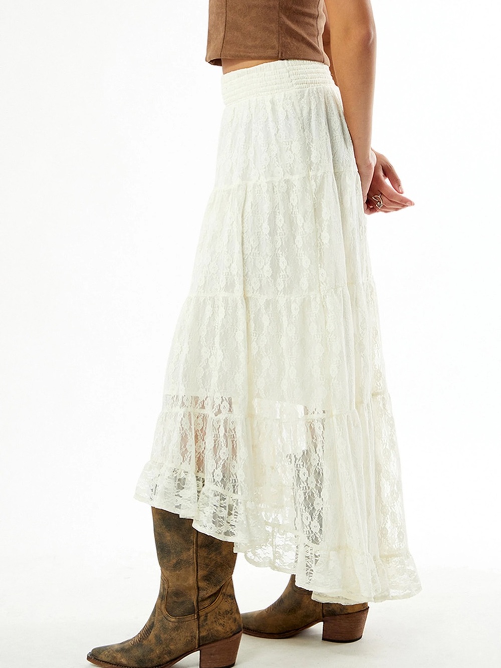 PacSun Cream Lace Tiered Maxi Skirt - Picture 3 of 8
